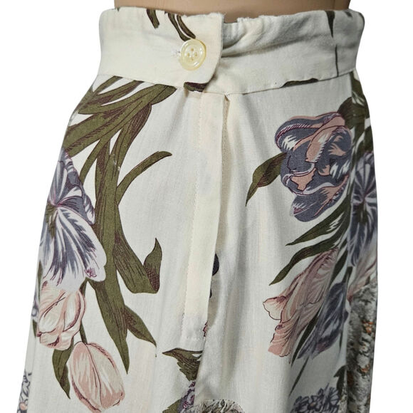1960s Patchwork Brown Cream Handmade Floral Print Midi Mermaid Cut Skirt Size XS - Picture 6 of 8